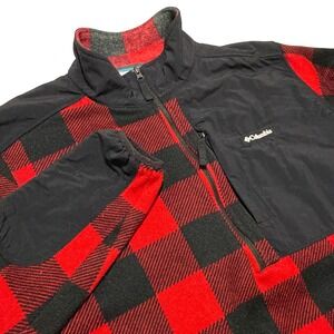 Columbia Men's Plaid Fleece Quarter Zip Pullover XXL Buffalo Plaid Red Black